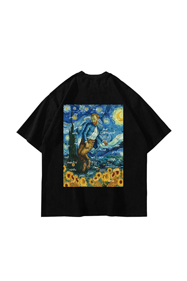 Vincent's World Printed Oversized Unisex Black Tshirt