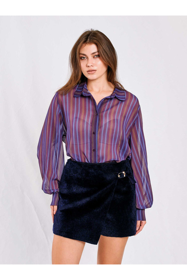 Lefon Women's Curved Sleeves Transparent Shirt