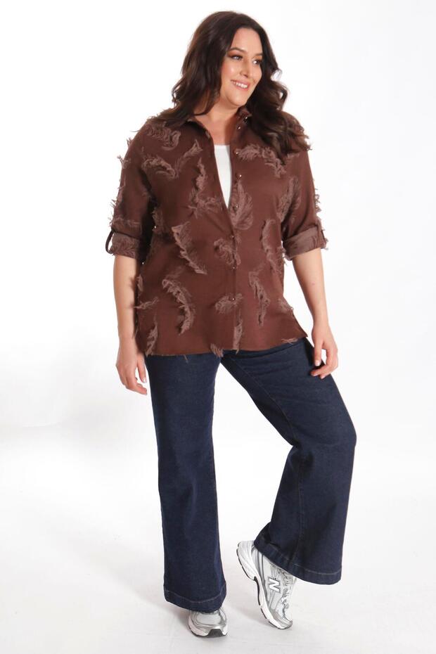 قميص بني كبير الحجم من Trend42plus ذو نمط ذاتي - 4