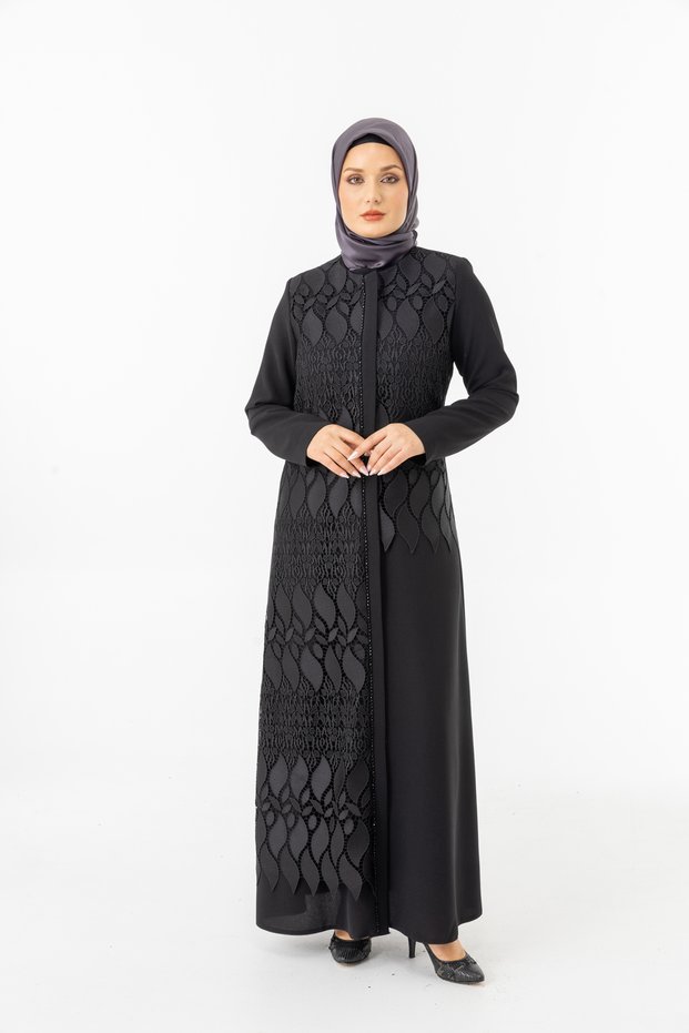 Black Lace Hidden Zipper Hijab Ferace Zrny 5508-25