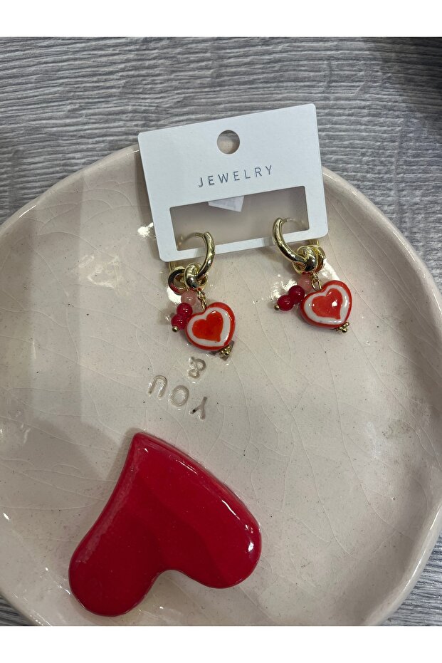 Red Heart Earrings with Charm