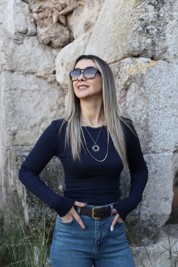 Navy Blue Wide Neck Blouse