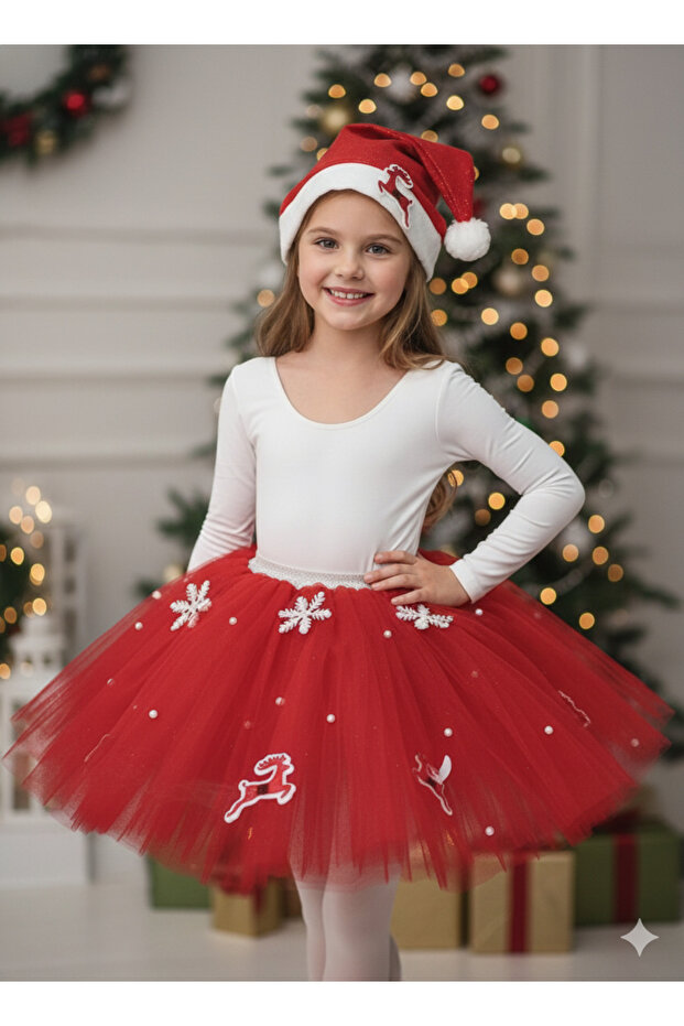 5-6 Years Old Glitter Tutu Skirt Christmas Costume – Set with Elastic Waist and Hat as a Gift