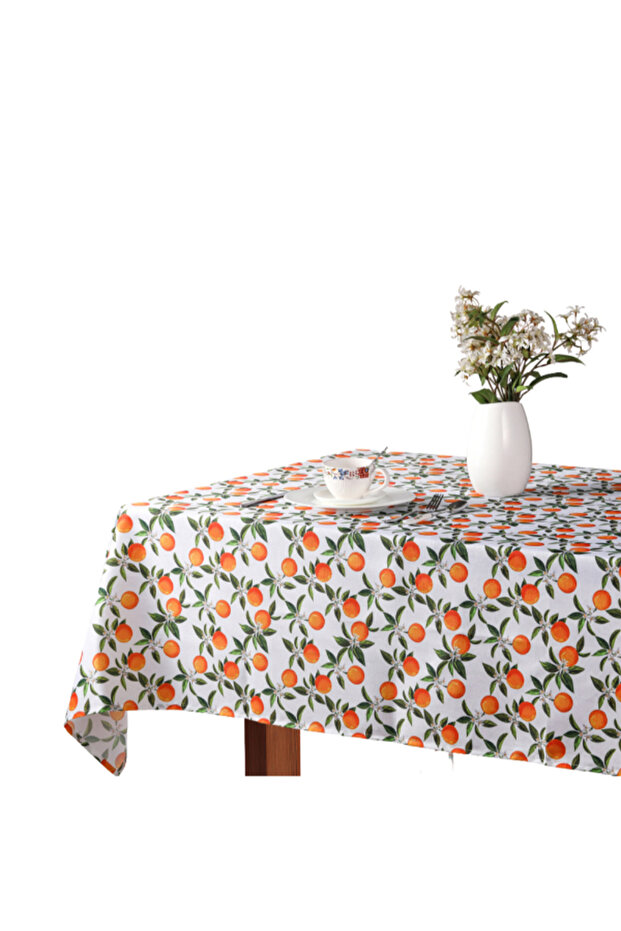 مفرش طاولة من البوليستر مطبوع باللون البرتقالي، مقاس 150 × 250 سم - 1