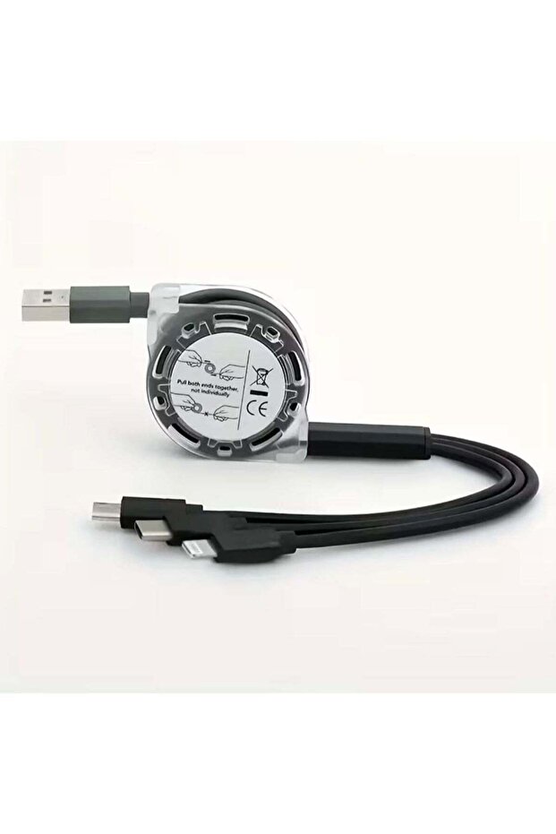 3-in-1 Retractable Fast Charger Cable with Type C/Lightning/Micro USB Ports