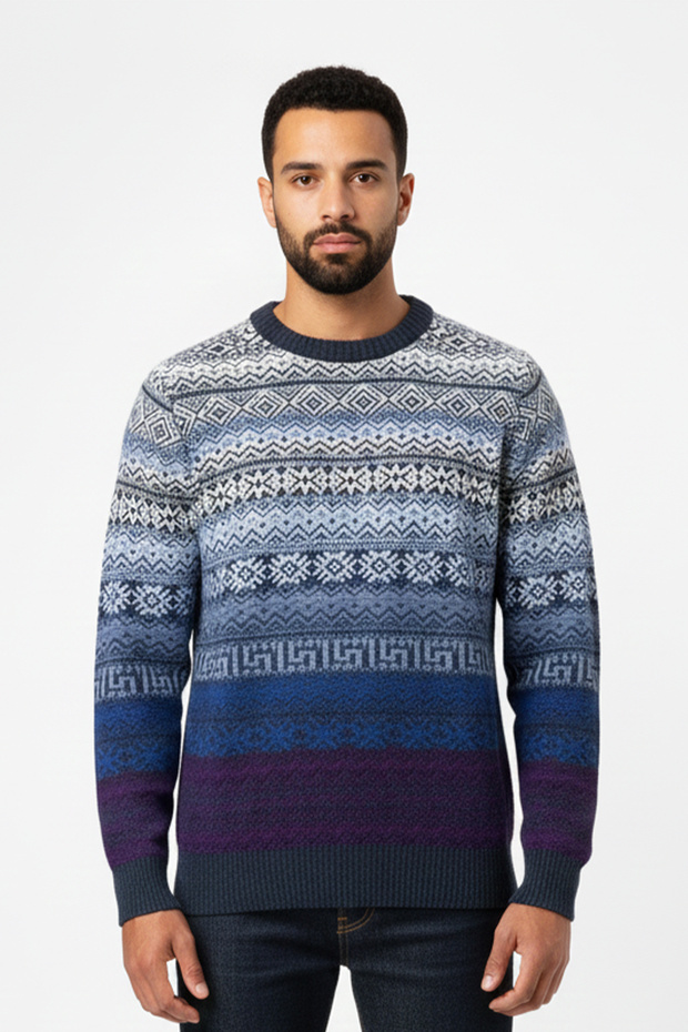 سترة رجالية بياقة دائرية ونقشة عرقية - 1