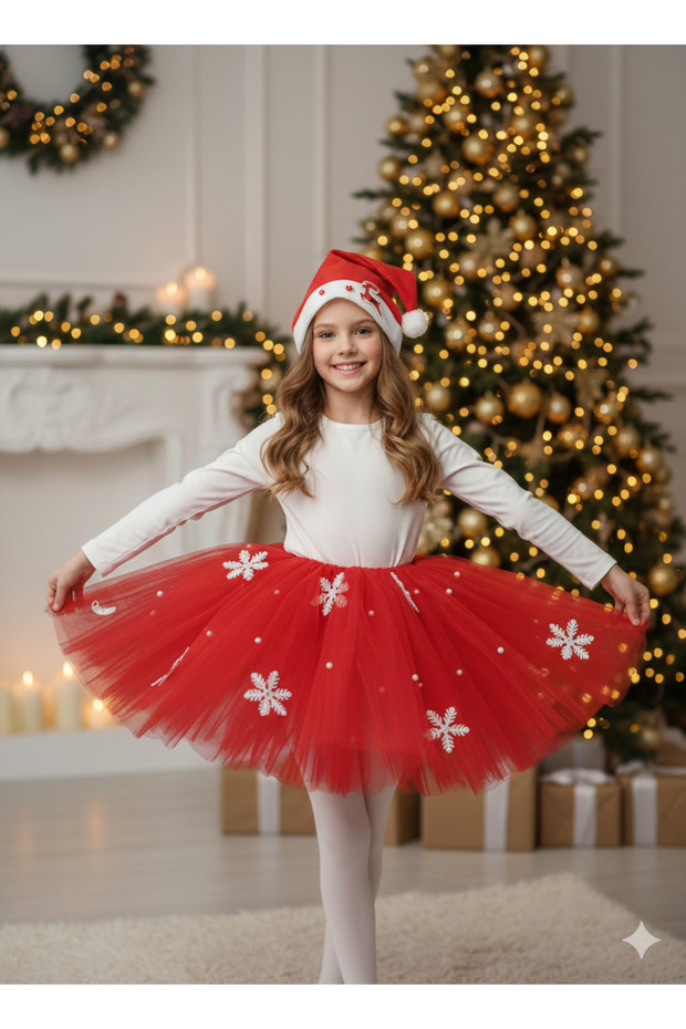 9-10 Years Old Glitter Tutu Skirt Christmas Costume – Set with Elastic Waist and Hat as a Gift