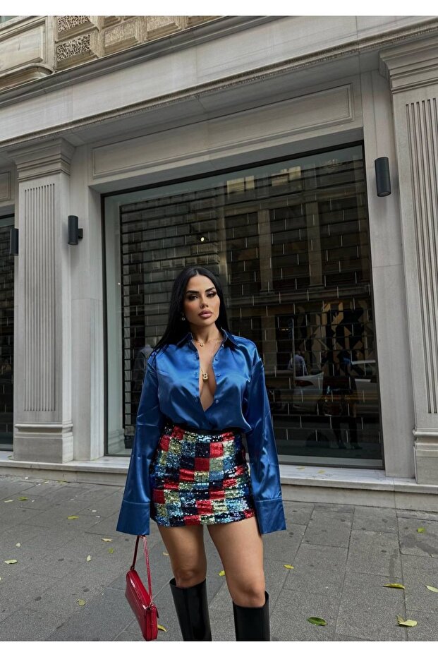 Kadın Pull Payetli Mini Etek - 4