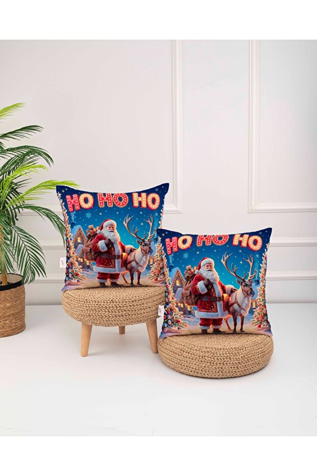 Santa Claus & Reindeer Christmas Themed 3D Effect Digital Printing Throw Pillow Cover