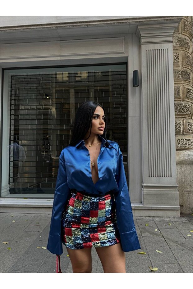 Kadın Pull Payetli Mini Etek - 2