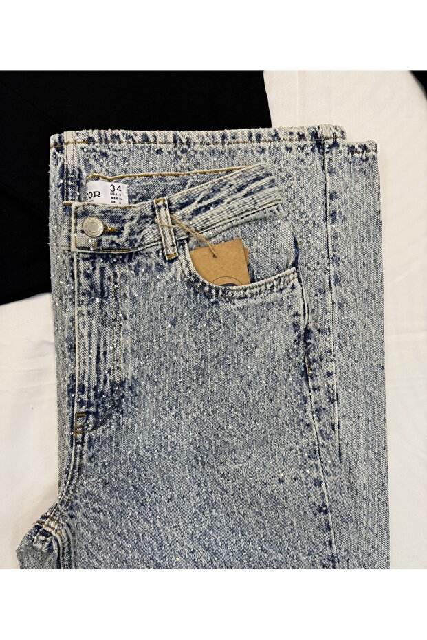Taşlı straight jean
