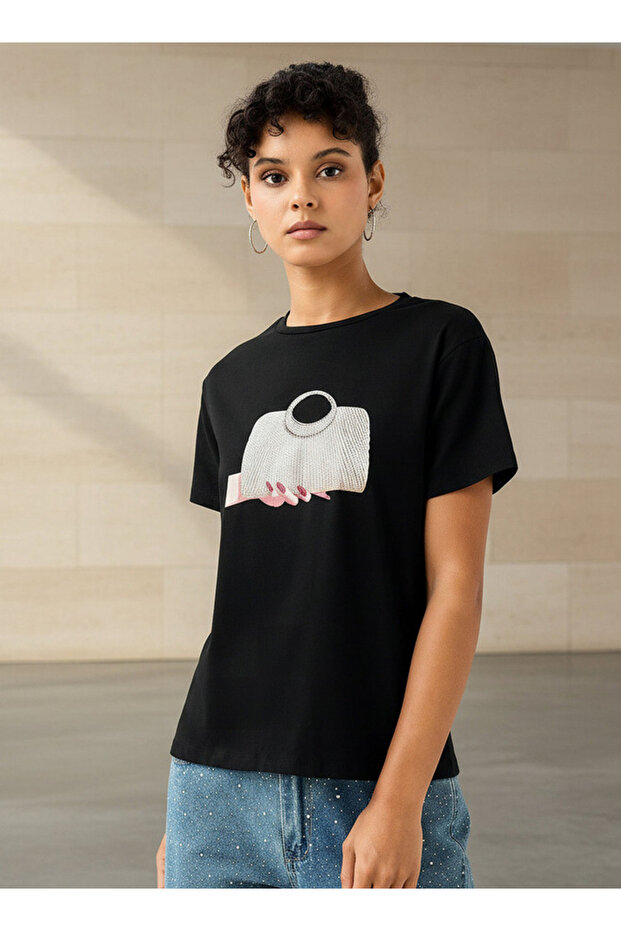 Cotton T-shirt with Embellished Detail