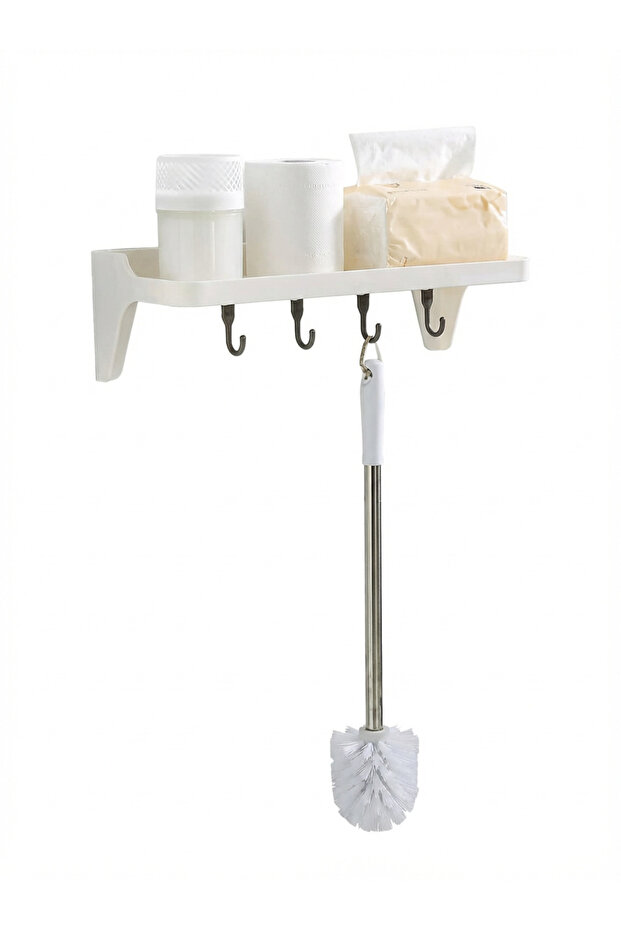 Adhesive wall shelf with 4 hooks for organization without drilling - 4