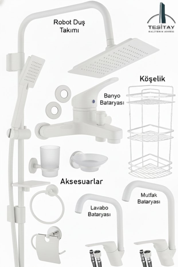 Kitchen Sink Bathroom Faucet Robot Shower Set and Accessories Corner White Color Tap Fixture