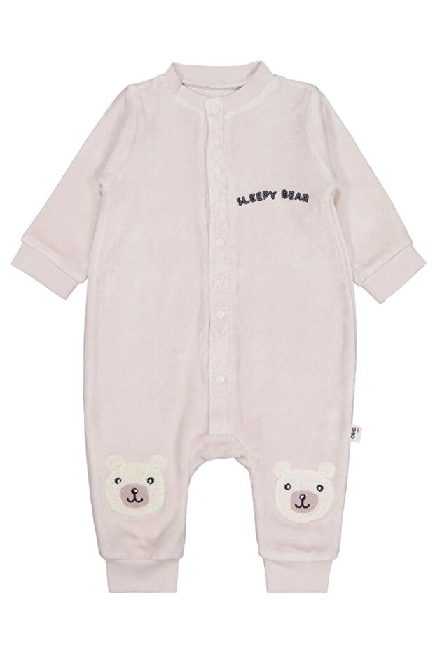 Teddy Bear Embroidered 6-18 Months Jumpsuit - Beige 9-12 Months