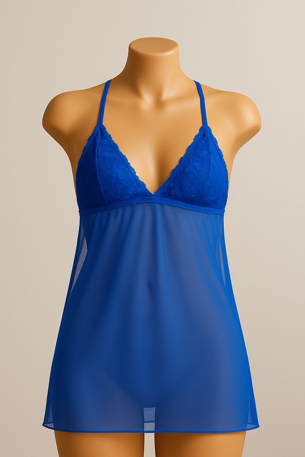 Lace Transparent Babydoll Nightdress – Lightweight, Stylish and Stretchy Tulle Design (Breast Part Is Transparent)