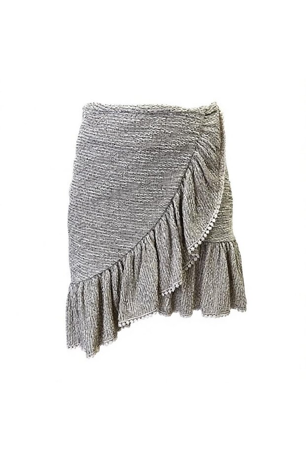 Women's Textured Skirt with Ruffle Trim and Lining, Asymmetrical Skirt