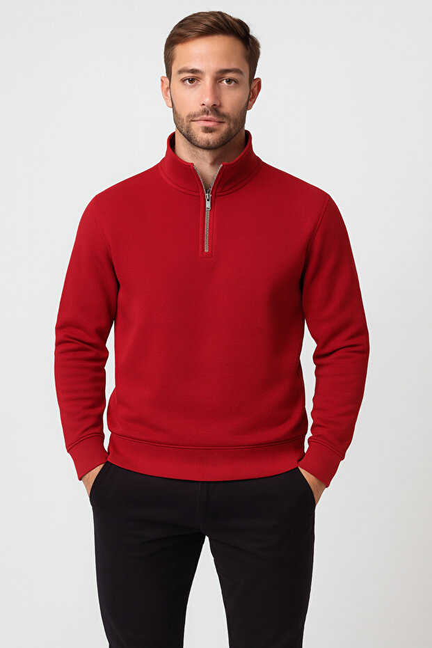Men's Regular Fit Half Zip Mock Neck Basic Sweatshirt