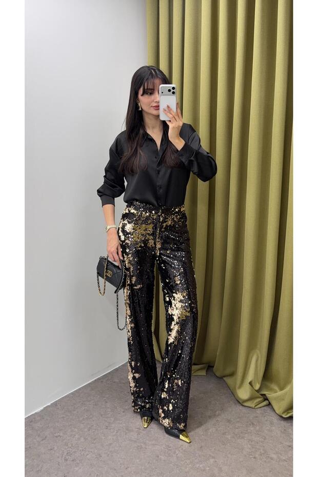 بنطلون ثلاثي الأبعاد مزين بالترتر - 1