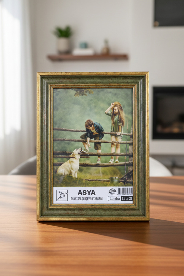 إطار صور زجاجي بلاستيكي مزخرف بنمط عتيق باللون الأخضر مقاس 15x21 (A5)