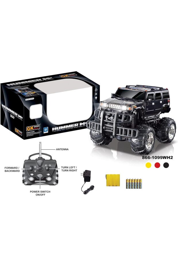 Hummer H2 Monster RC Truck 1:12 Scale - 4-Function Remote Control Car with LED Lights & USB Recharge