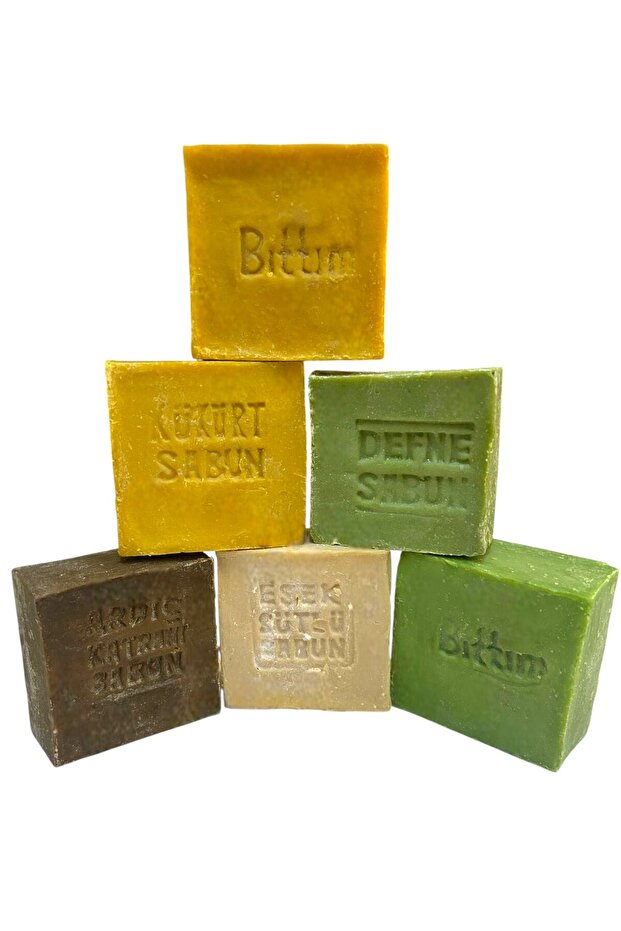 Natural Yellow Bıttım, Green Bıttım, Donkey Milk, Juniper Tar, Sulphur and Laurel Soap Set of 6