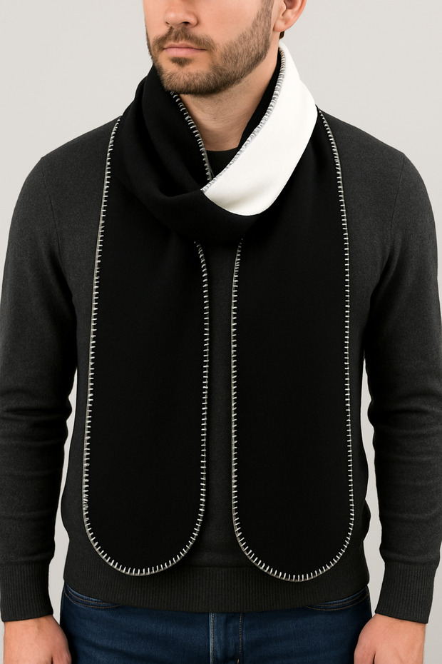 Double-Sided Black and White Fleece Scarf