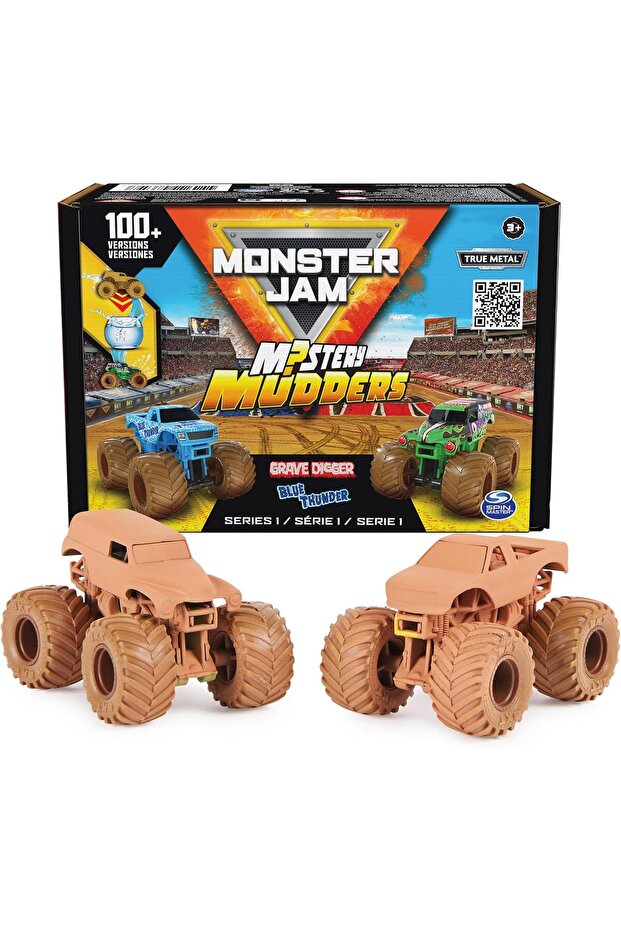 Mystery Mudders 2-Pack - Grave Digger & Blue Thunder, Wash-to-Reveal, 1:64 Die-Cast