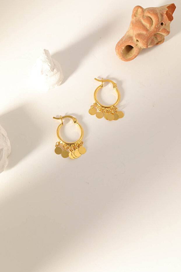 22 Ayar Altın Pullu Halka Küpe - 4