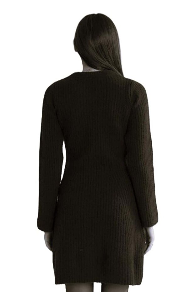 95157 Triko Fularlı Elbise Siyah - 2