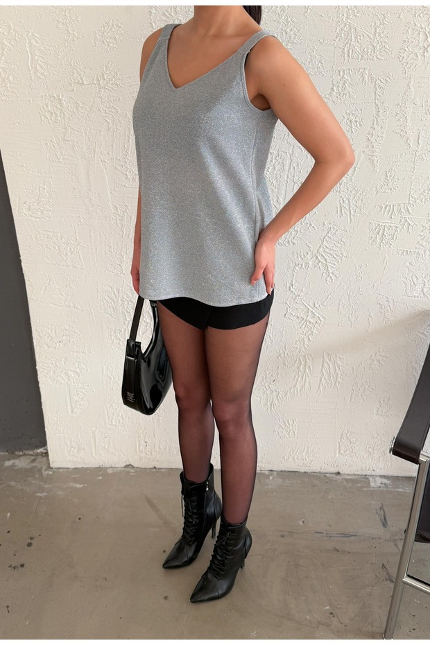 Simli Askılı Party Bluz - 6