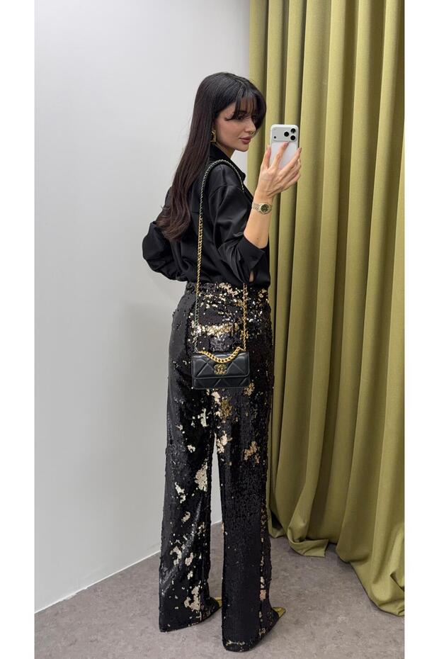 بنطلون ثلاثي الأبعاد مزين بالترتر - 2