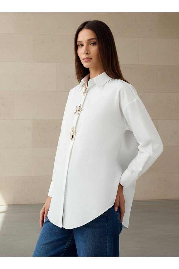 Cotton Shirt with Embellished Detail
