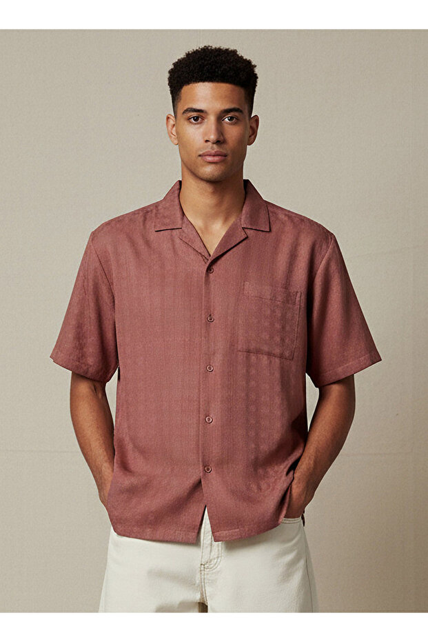 Men Regular Fit Camp Collar Textured Short Sleeves Resort Shirt
