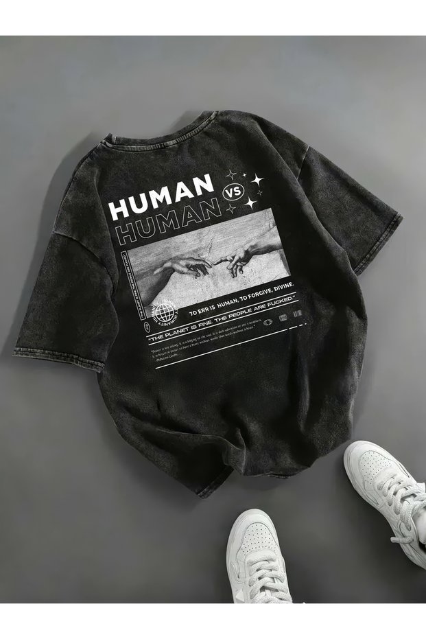 Black Printed Unisex Oversized Washed Vintage T-Shirt