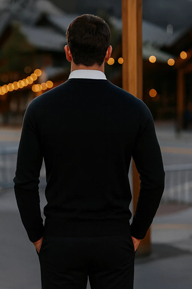 Erkek Basic Kışlık Uzun Siyah Kazak - 5