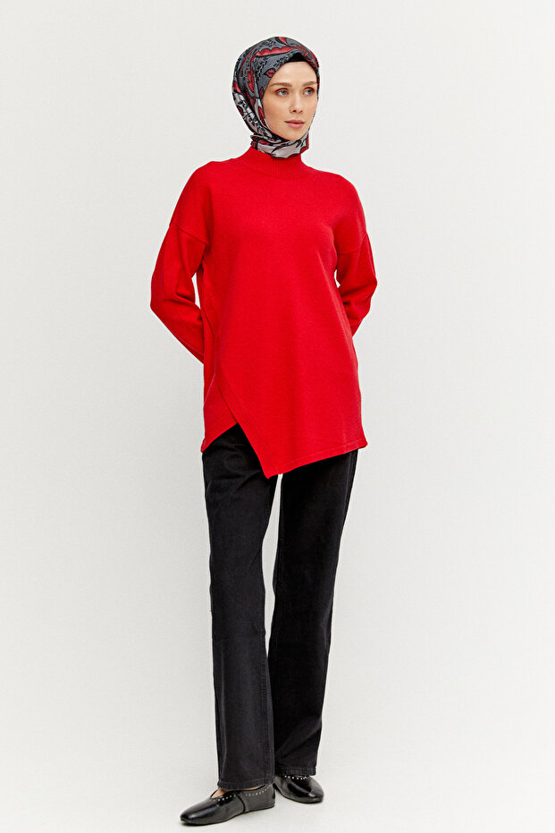 Asimetrik Kesim Basic Triko Tunik - 2
