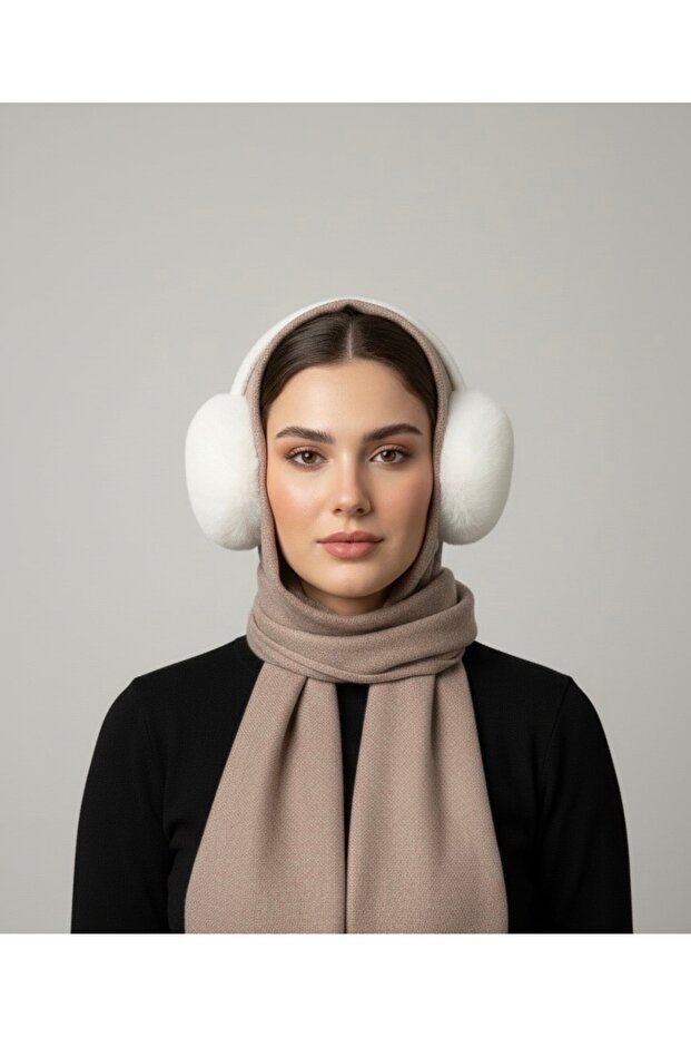 سماعات أذن قابلة للطي من القطيفة الناعمة تحافظ على الدفء - نسائية شتوية ناعمة باللون الأبيض