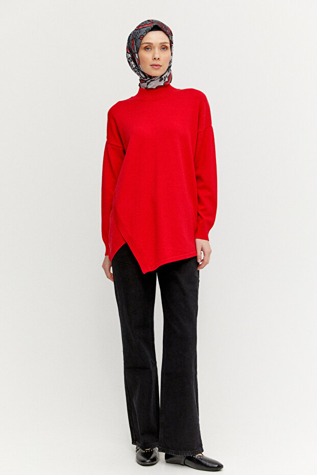 Asimetrik Kesim Basic Triko Tunik - 1