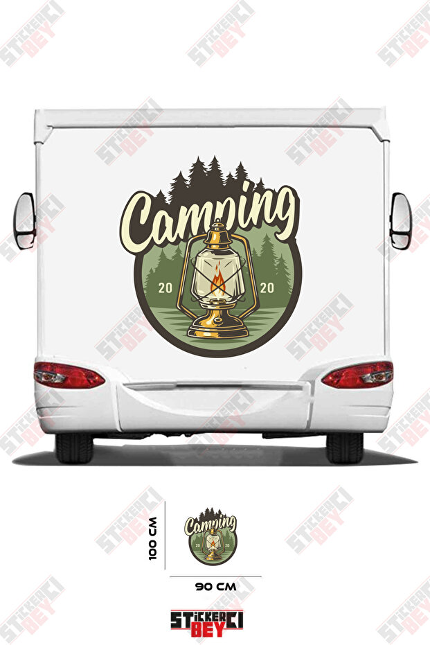 ملصق تزيين للكرفان بتصميم مصباح غاز مع كتابة 'CAMPING'