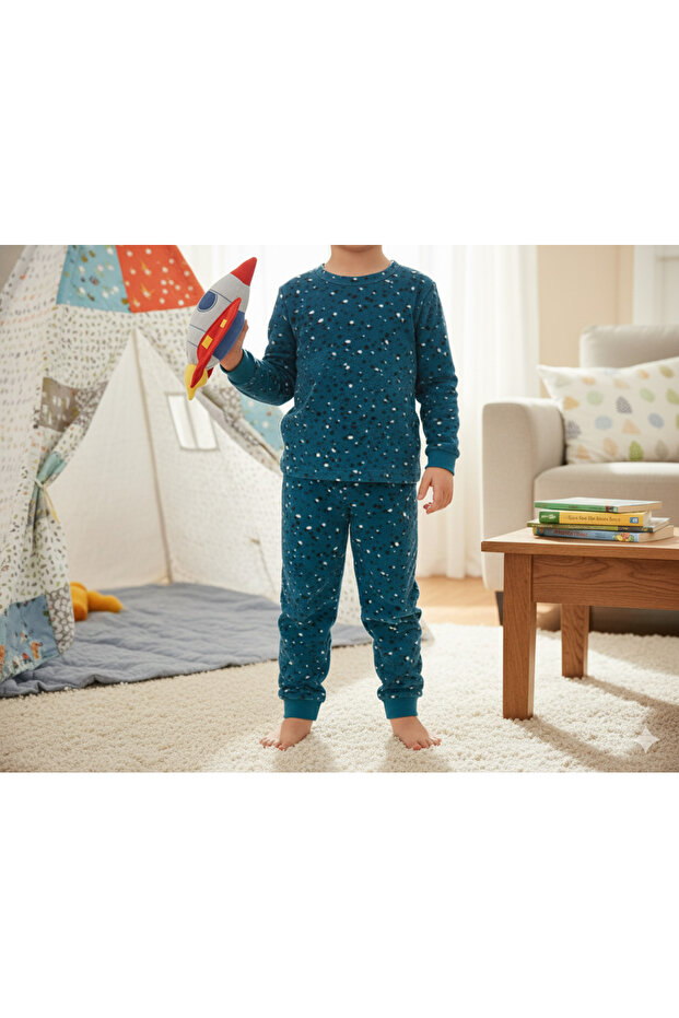 Boy's Plush Blue Color Pajama Set