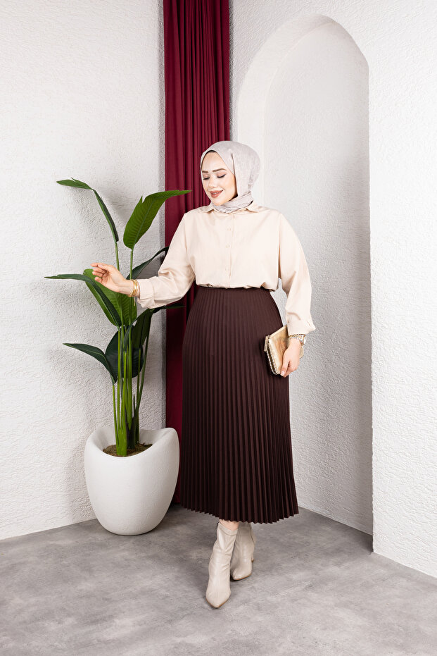 Örme Krep Piliseli Etek - 2