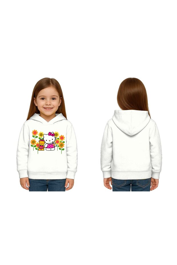 Unisex Hello Kity Printed Children's Swaetshirt Printed Hooded 3 Thread Rasterated