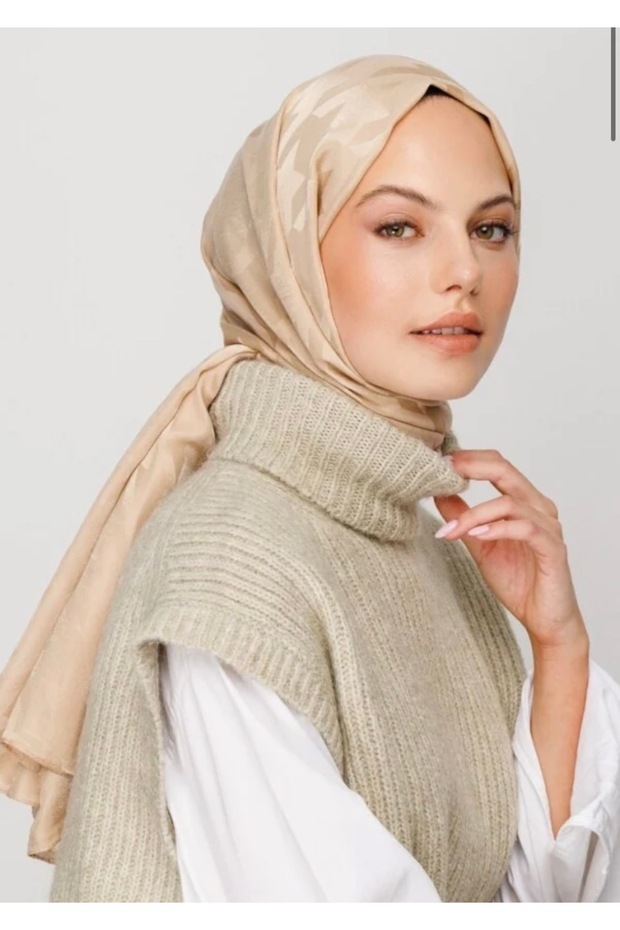 VALORSCARF LATTE Houndstooth نمط حريري جاكار شال