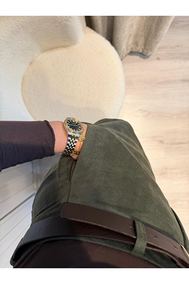 YEŞİL SÜET ŞORT ETEK - 3