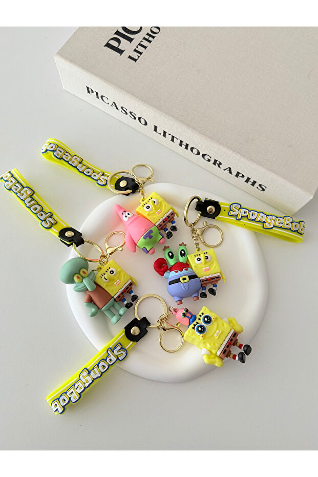 4-Piece Spongebob Character Keychain and Bag Ornament