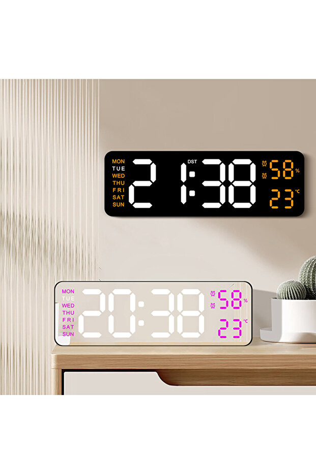 Large LED Digital Wall Clock with Remote Control Date Temperature Display - 4