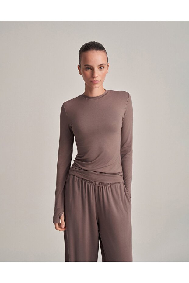 Fit Cut Long Sleeve T-Shirt Vi̇zon