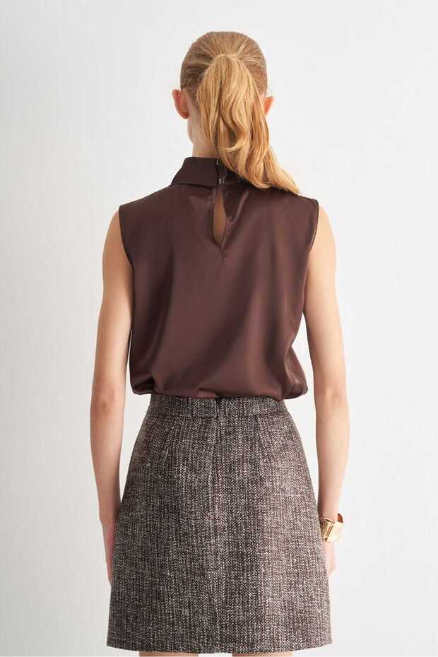 Dik Yaka Pileli Bluz - 6