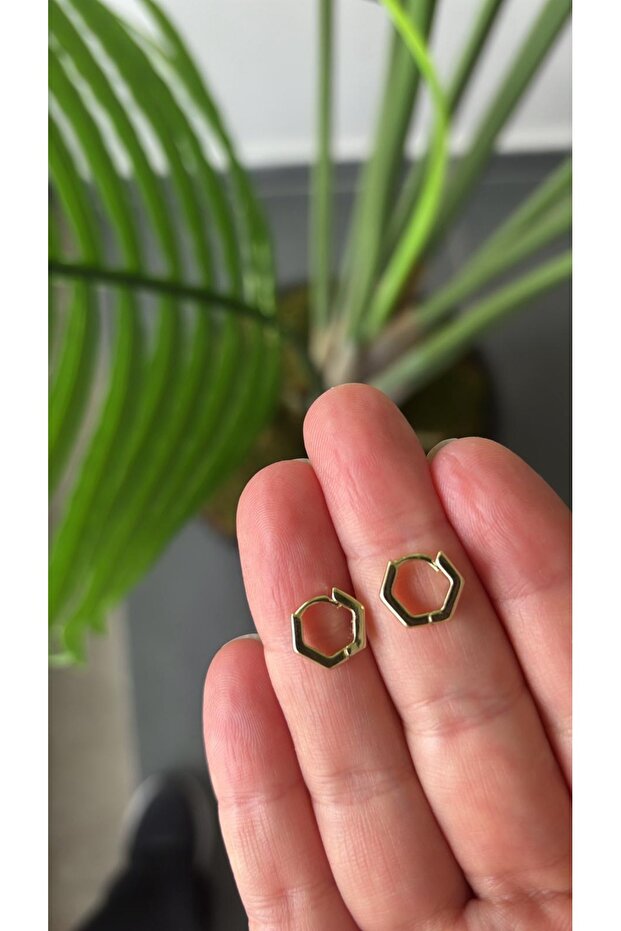 Mini Altıgen Gold Küpe